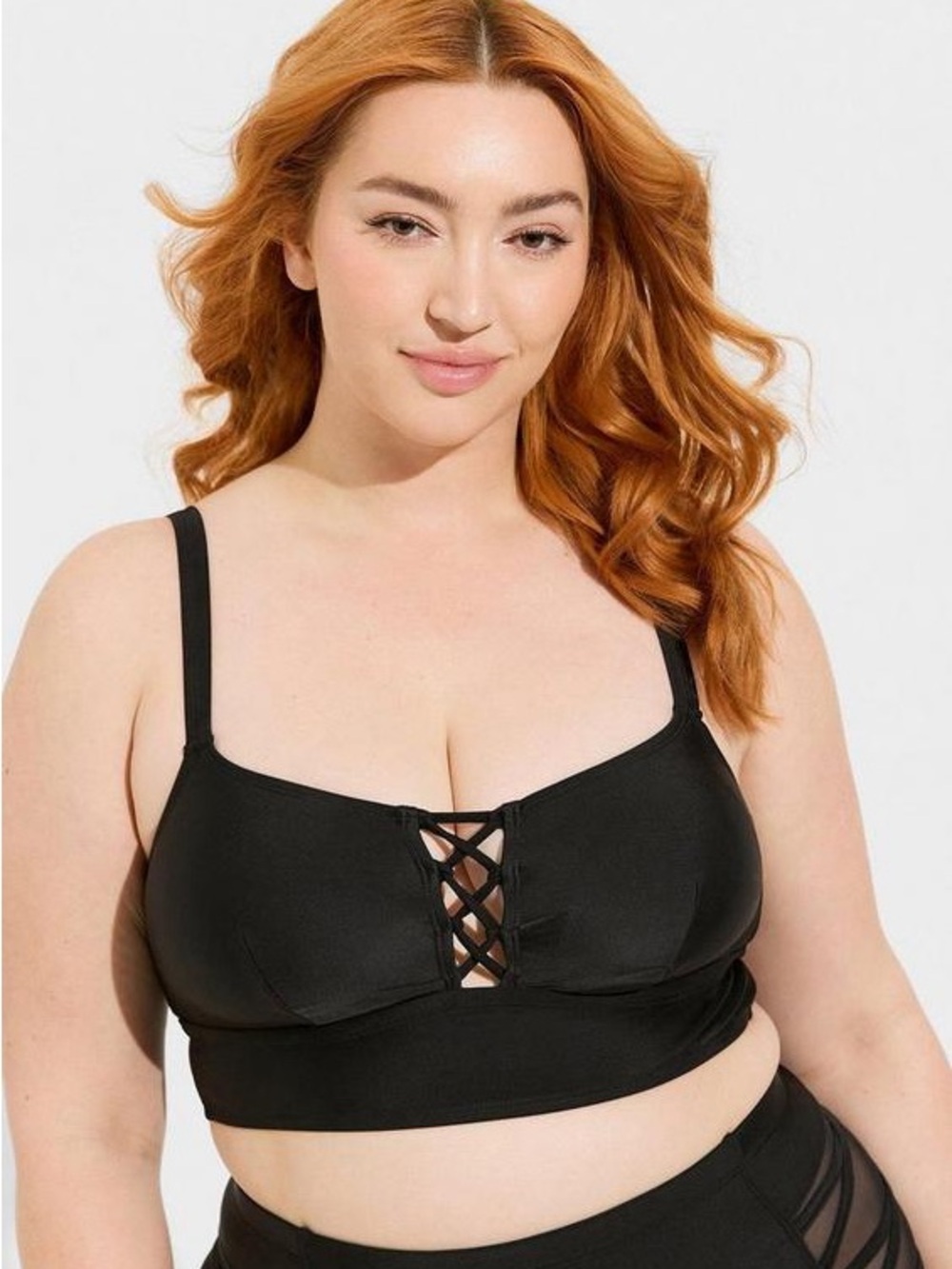 Torrid Wireless Strappy Lace Up Black Bikini Top